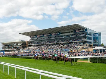 Grandstand on St Leger Gents Day 2026 at Doncaster Racecourse