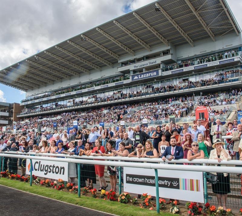 A view of a racecourse grandstand