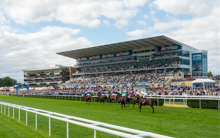 Grandstand on St Leger Gents Day 2026 at Doncaster Racecourse